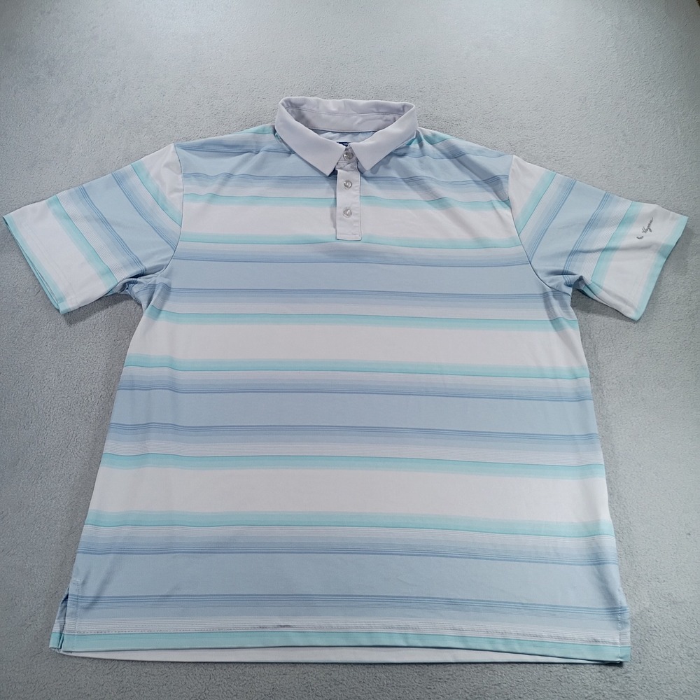 Ben Hogan Mens Performance Polo Blue White Striped Size Large Short Sleeve